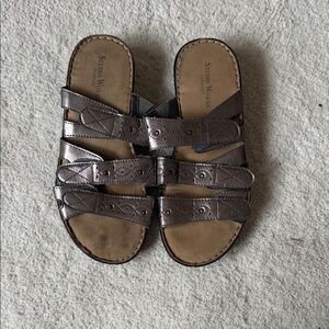 Studio Works Bronze Triple-Strap Slip-On Sandals